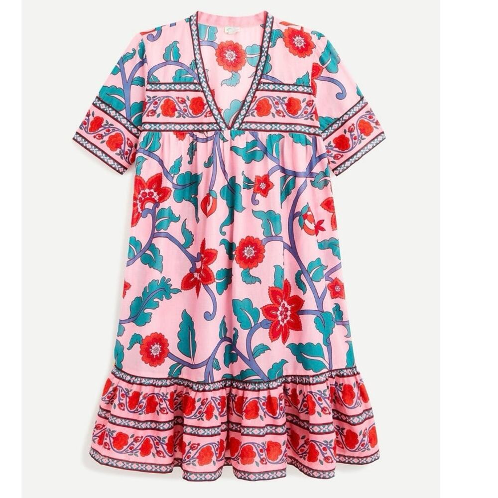 J.CREW Cotton V-neck tunic dress Swim Coverup floral block print Size XS